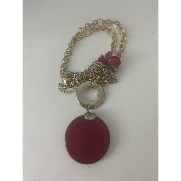 long chain necklace with red round pendant - Picture 5 of 5